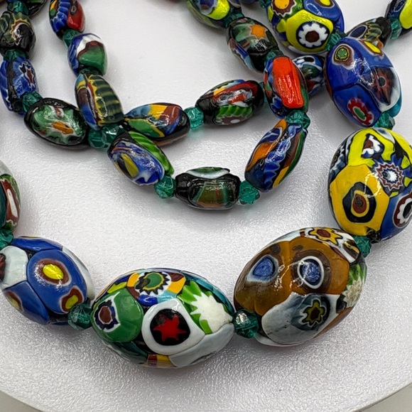 Moretti mixed-Millefiori Venetian Glass Graduated Beaded Necklace 26” - Picture 3 of 10